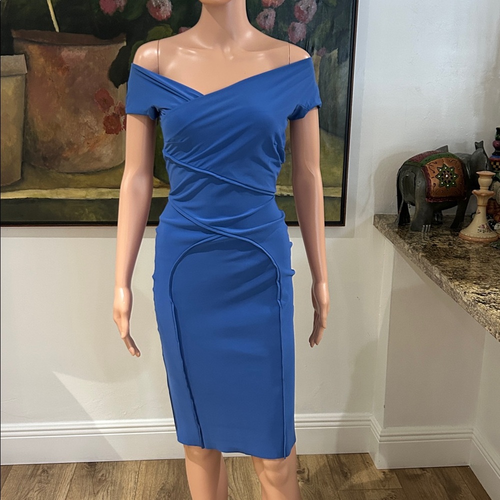 Chiara Boni blue off the shoulder bodycon dress